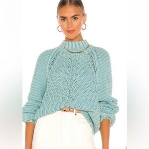 Free People Light Blue Cable Knit Sweater